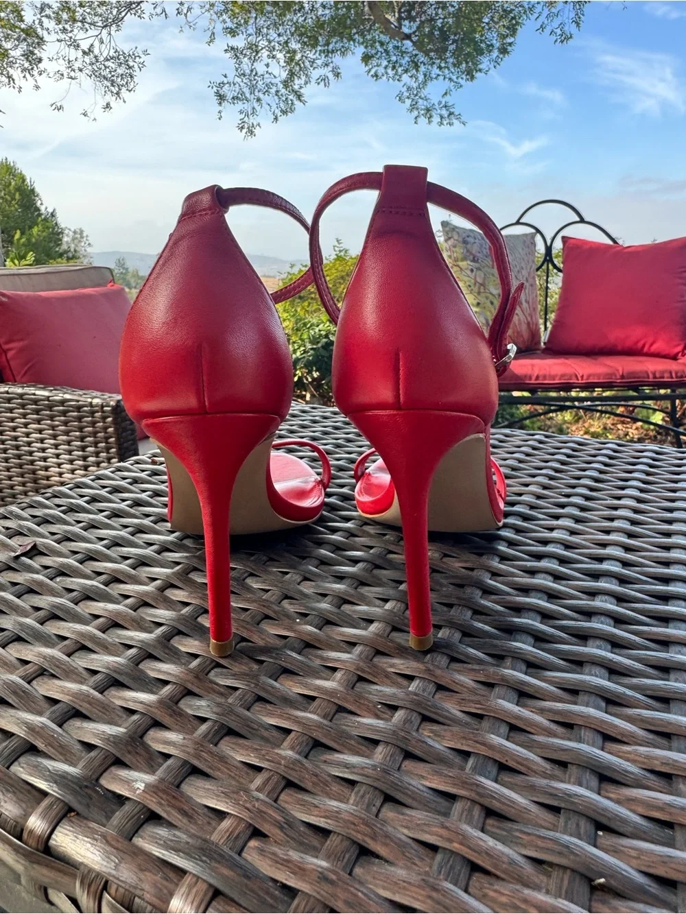 Steve Madden Red Satin Ankle Strap Stiletto Heels Women’s 8.5